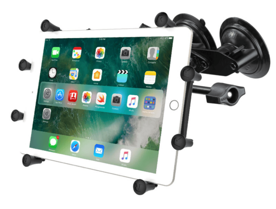 Supporto universale per tablet con ventosa e sistema Twist-Lock.