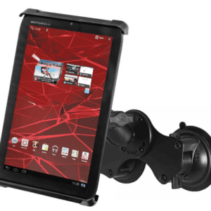 Supporto universale per tablet con ventosa RAM Mount, compatibile con vari modelli.